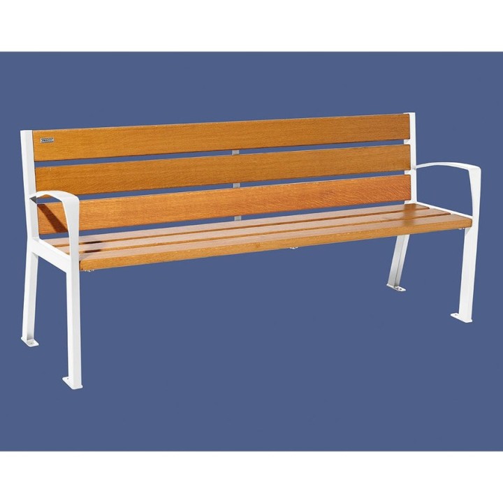 Banc bois/acier Silaos 6 lames Procity, avec accoudoirs, lg. 1800 mm, fixation platines - Chêne clair/Blanc pure
