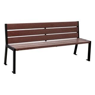 Banc plastique recyclé et acier Silaos 6 lames Procity, sans accoudoir, lg. 1800 mm, fixation platines - Noir foncé