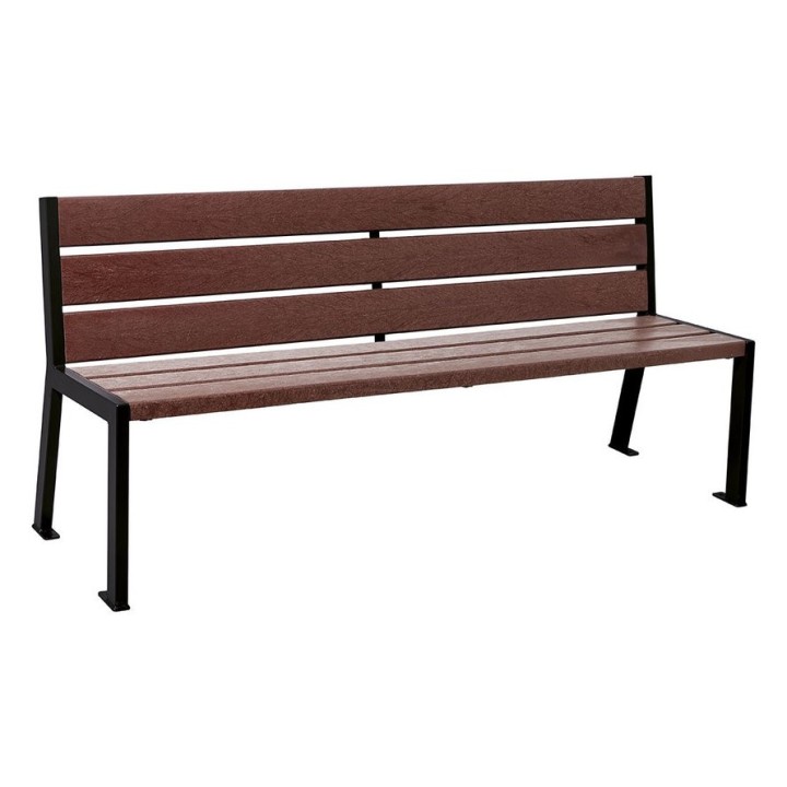 Banc plastique recyclé et acier Silaos 6 lames Procity, sans accoudoir, lg. 1800 mm, fixation platines - Noir foncé