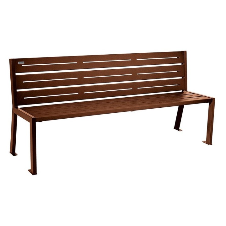 Banc acier Silaos 6 lames Procity, sans accoudoir, lg. 1800 mm, fixation platines - Aspect Corten