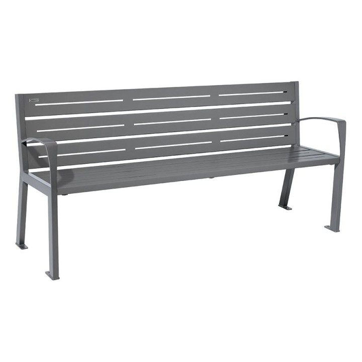 Banc acier Silaos 6 lames Procity, avec accoudoirs, lg. 1800 mm, fixation platines - Gris Procity