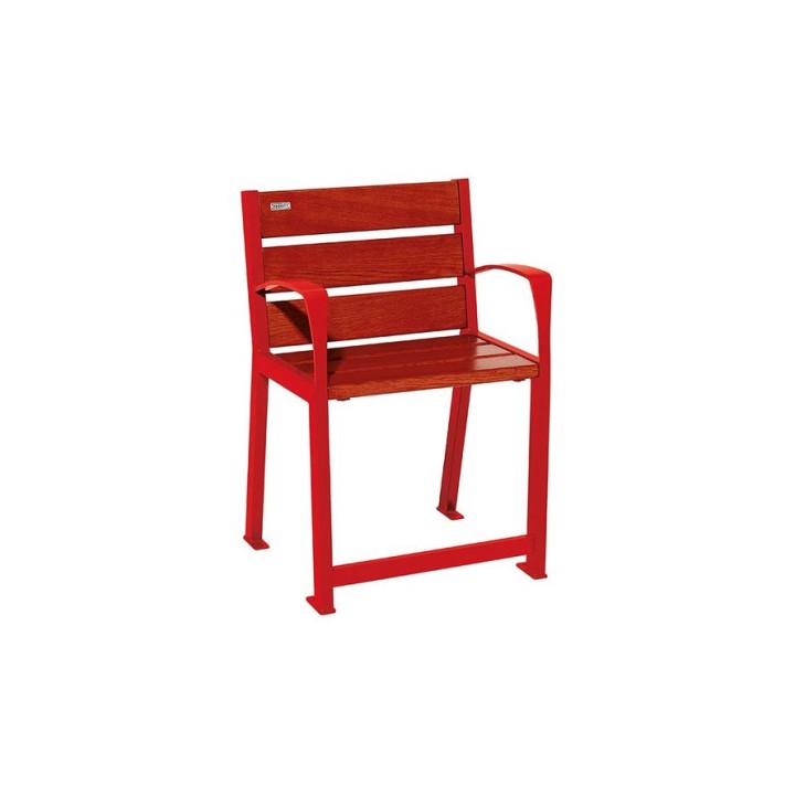 Fauteuil bois/acier Silaos spécial sénior Procity, 2 accoudoirs, lg. 600 mm, fixation platines - Acajou/Rouge signalisation