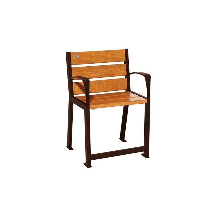 Fauteuil bois/acier Silaos spécial sénior Procity, 2 accoudoirs, lg. 600 mm, fixation platines - Chêne clair/Brun chocolat