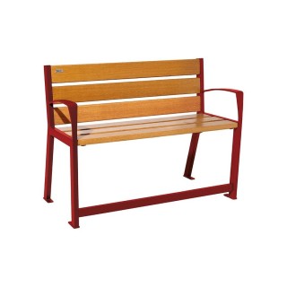 Banc bois/acier Silaos spécial sénior Procity, 2 accoudoirs, lg. 1200 mm, fixation platines - Chêne clair/Rouge poupre