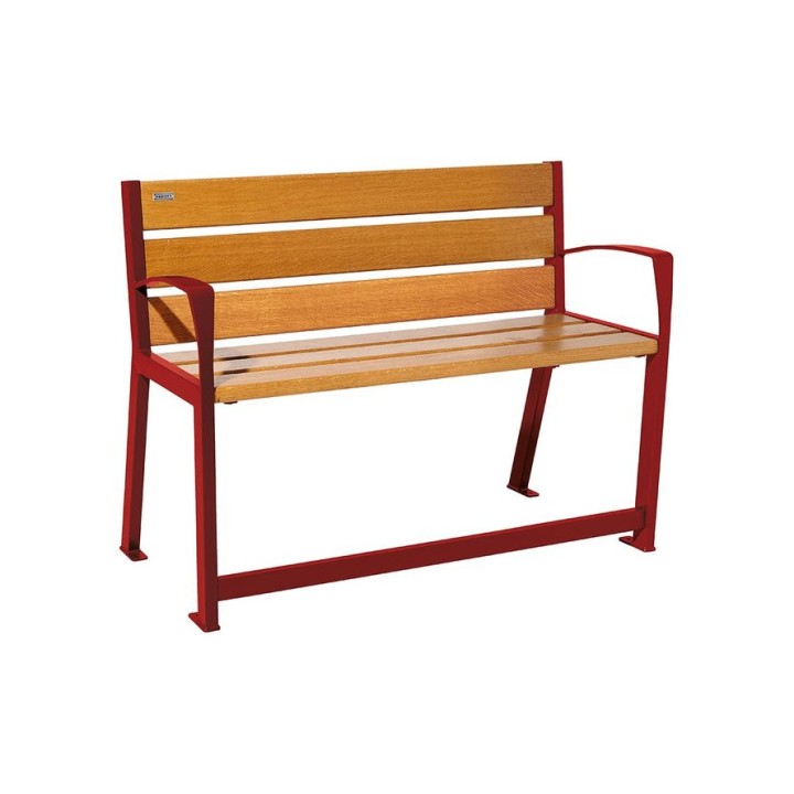 Banc bois/acier Silaos spécial sénior Procity, 2 accoudoirs, lg. 1200 mm, fixation platines - Chêne clair/Rouge poupre