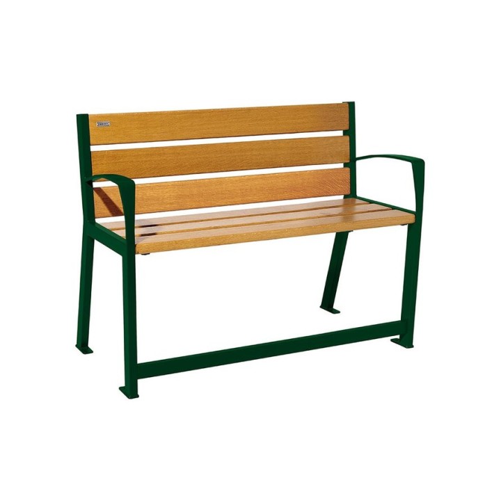 Banc bois/acier Silaos spécial sénior Procity, 2 accoudoirs, lg. 1200 mm, fixation platines - Chêne clair/Vert mousse
