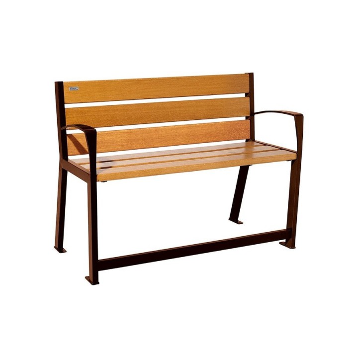 Banc bois/acier Silaos spécial sénior Procity, 2 accoudoirs, lg. 1200 mm, fixation platines - Chêne clair/Aspect Corten