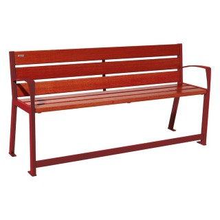 Banc bois/acier Silaos spécial sénior Procity, 2 accoudoirs, lg. 1800 mm, fixation platines - Acajou/Rouge poupre