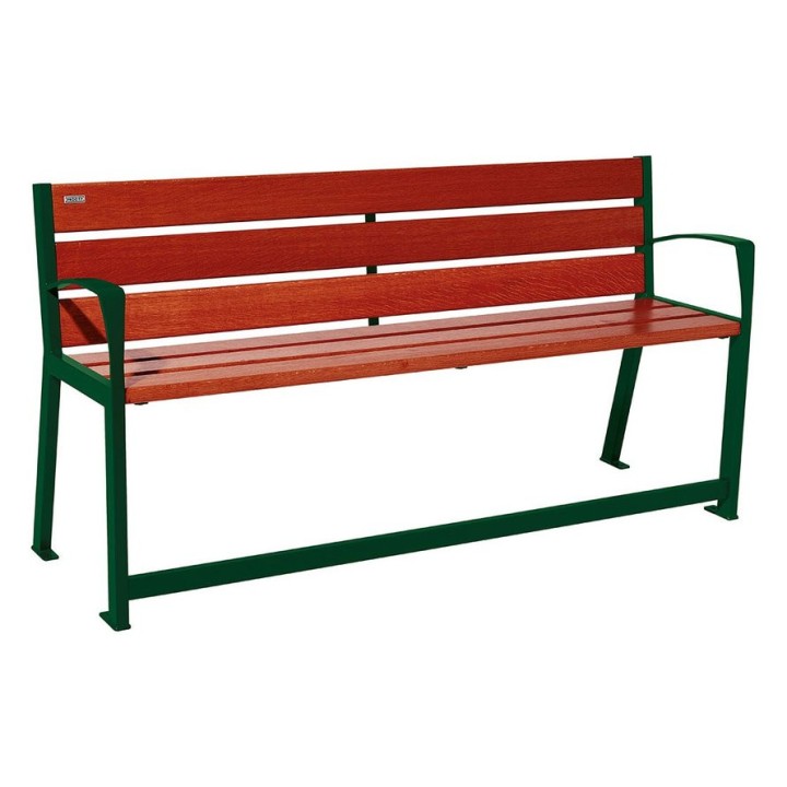 Banc bois/acier Silaos spécial sénior Procity, 2 accoudoirs, lg. 1800 mm, fixation platines - Acajou/Vert mousse