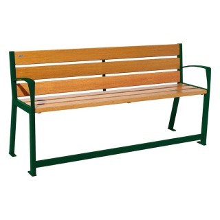 Banc bois/acier Silaos spécial sénior Procity, 2 accoudoirs, lg. 1800 mm, fixation platines - Chêne clair/Vert mousse