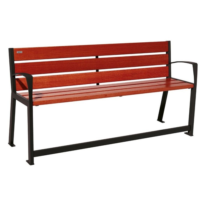 Banc bois/acier Silaos spécial sénior Procity, 2 accoudoirs, lg. 1800 mm, fixation platines - Acajou/Noir foncé
