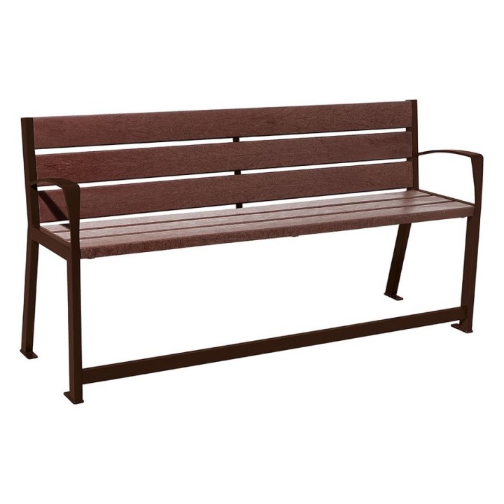 Banc plastique recyclé et acier Silaos spécial sénior Procity, 2 accoudoirs, lg. 1800 mm, fixation platines - Brun chocolat