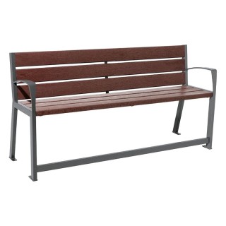 Banc plastique recyclé et acier Silaos spécial sénior Procity, 2 accoudoirs, lg. 1800 mm, fixation platines - Gris Procity