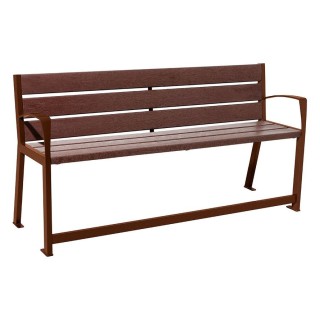 Banc plastique recyclé et acier Silaos spécial sénior Procity, 2 accoudoirs, lg. 1800 mm, fixation platines - Aspect Corten
