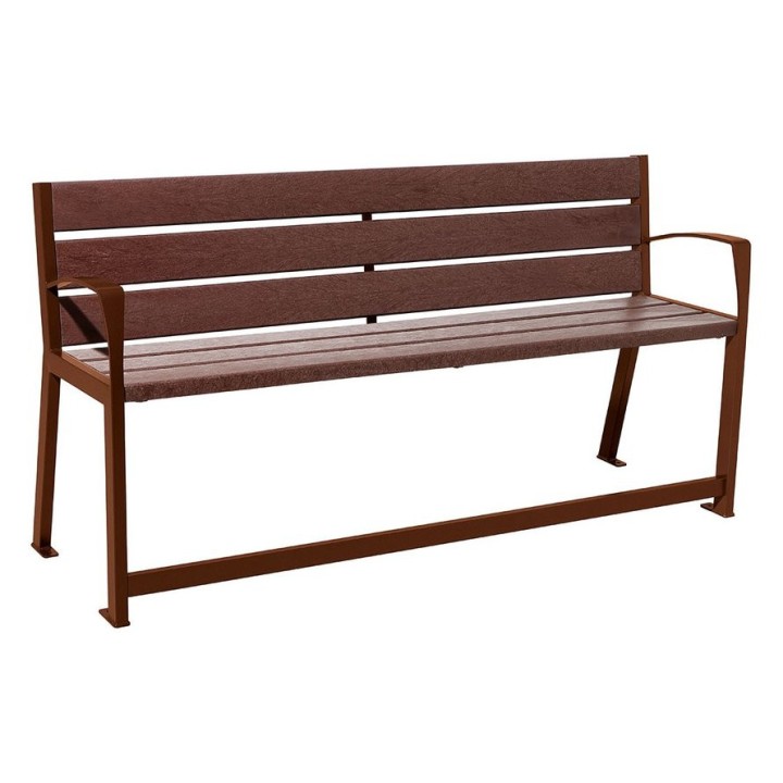 Banc plastique recyclé et acier Silaos spécial sénior Procity, 2 accoudoirs, lg. 1800 mm, fixation platines - Aspect Corten