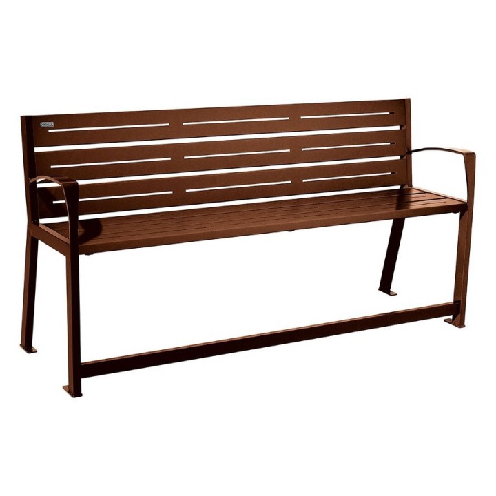 Banc acier Silaos spécial sénior Procity, 2 accoudoirs, lg. 1800 mm, fixation platines - Aspect Corten