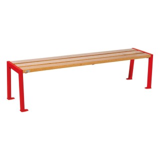 Banquette Silaos acier et bois Procity, lg. 1800 mm, peint/zinc, fixation platines - Chêne clair/Rouge signalisation