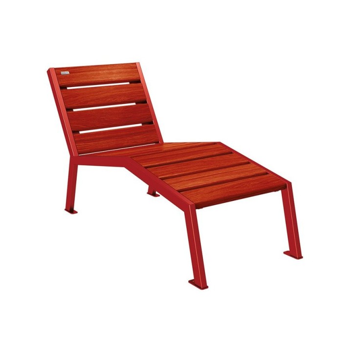 Chaise longue bois/acier Silaos Procity, 1 place, sans accoudoir, lg. 600 mm, fixation platines - Acajou/Rouge pourpre
