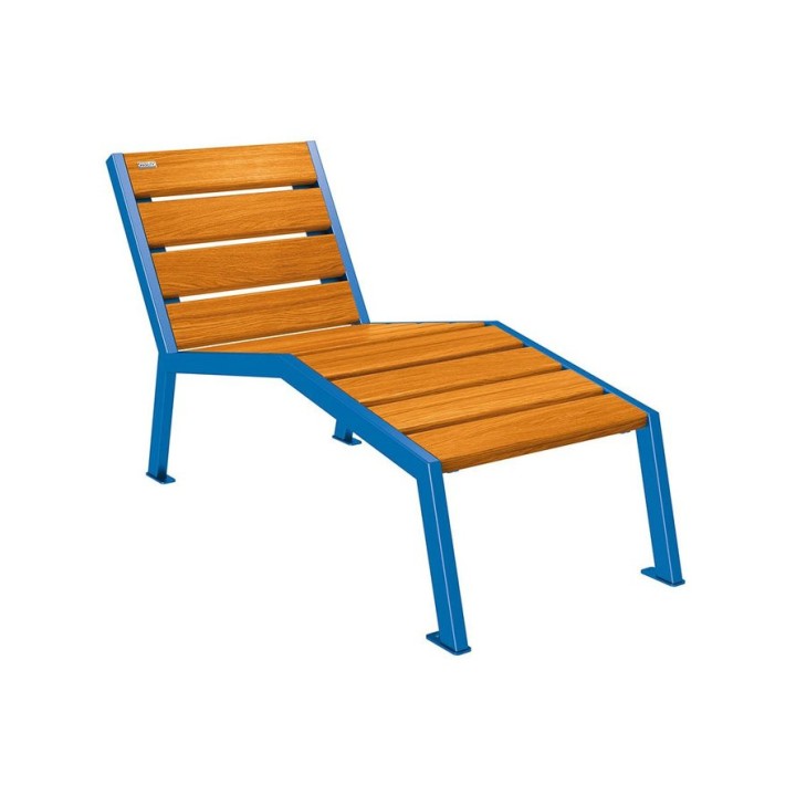 Chaise longue bois/acier Silaos Procity, 1 place, sans accoudoir, lg. 600 mm, fixation platines - Chêne clair/Bleu gentiane