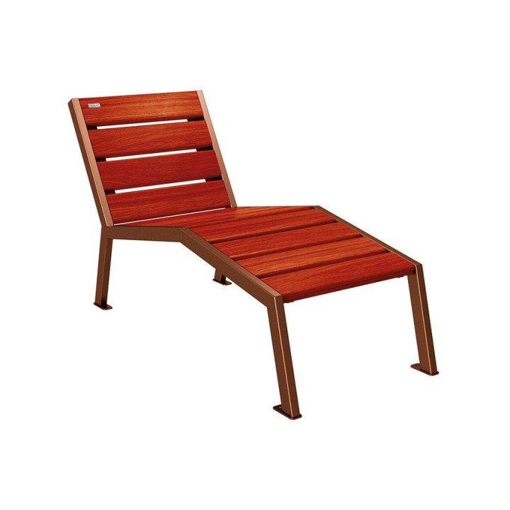 Chaise longue bois/acier Silaos Procity, 1 place, sans accoudoir, lg. 600 mm, fixation platines - Acajou/Aspect Corten