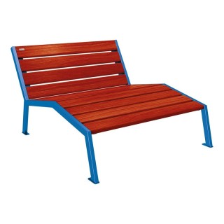 Chaise longue bois/acier Silaos Procity, 2 places, sans accoudoir, lg. 1200 mm, fixation platines - Acajou/Bleu gentiane