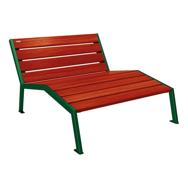 Chaise longue bois/acier Silaos Procity, 2 places, sans accoudoir, lg. 1200 mm, fixation platines - Acajou/Vert mousse