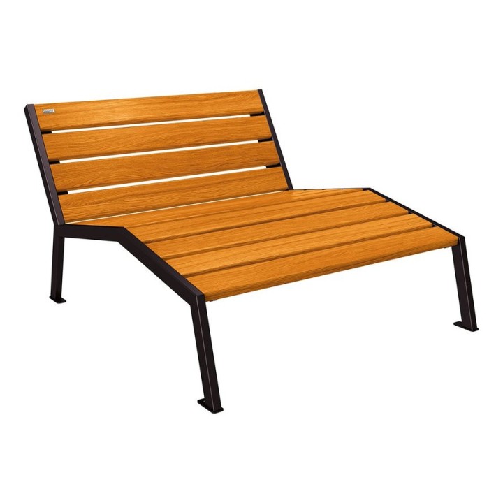 Chaise longue bois/acier Silaos Procity, 2 places, sans accoudoir, lg. 1200 mm, fixation platines - Chêne clair/Noir foncé
