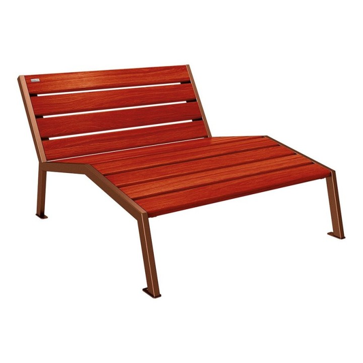Chaise longue bois/acier Silaos Procity, 2 places, sans accoudoir, lg. 1200 mm, fixation platines - Acajou/Aspect Corten