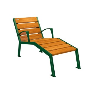 Chaise longue bois/acier Silaos Procity, 1 place, avec accoudoirs, lg. 600 mm, fixation platines - Chêne clair/Vert mousse