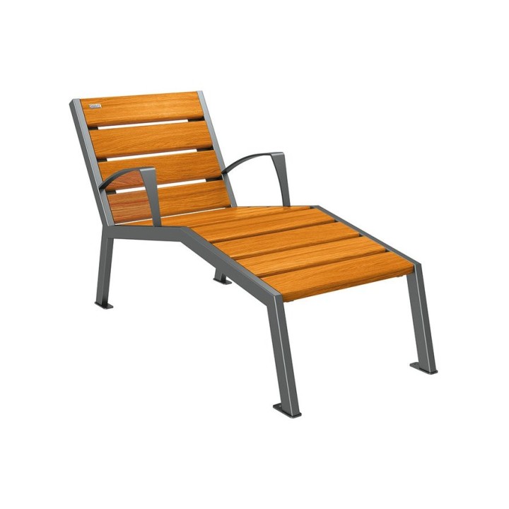 Chaise longue bois/acier Silaos Procity, 1 place, avec accoudoirs, lg. 600 mm, fixation platines - Chêne clair/Gris Procity
