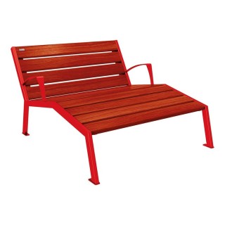 Chaise longue bois/acier Silaos Procity, 2 places, avec accoudoirs, lg. 1200 mm, fixation platines - Acajou/Rouge signalisation