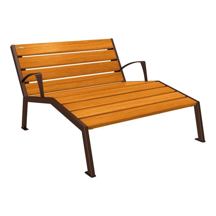 Chaise longue bois/acier Silaos Procity, 2 places, avec accoudoirs, lg. 1200 mm, fixation platines - Chêne clair/Brun chocolat
