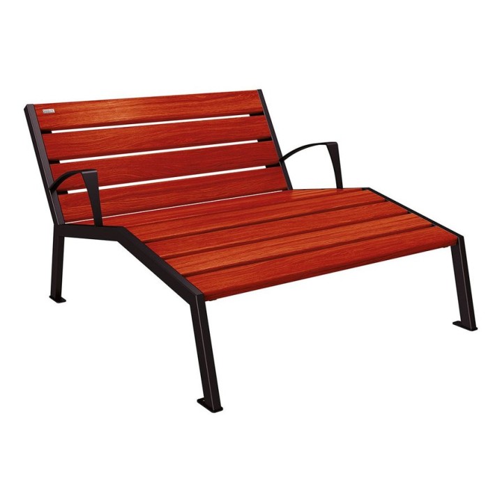 Chaise longue bois/acier Silaos Procity, 2 places, avec accoudoirs, lg. 1200 mm, fixation platines - Acajou/Noir foncé