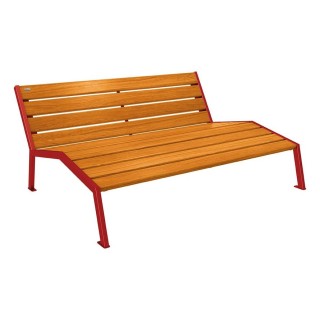 Chaise longue bois/acier Silaos Procity, 3 places, sans accoudoir, lg. 1800 mm, fixation platines - Chêne clair/Rouge pourpre