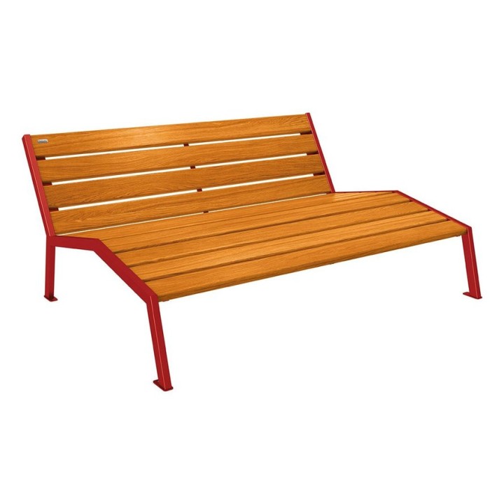 Chaise longue bois/acier Silaos Procity, 3 places, sans accoudoir, lg. 1800 mm, fixation platines - Chêne clair/Rouge pourpre