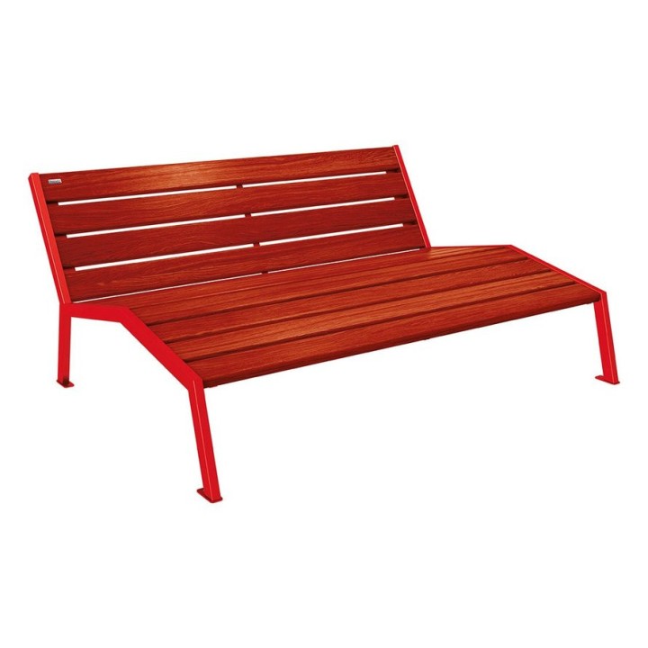 Chaise longue bois/acier Silaos Procity, 3 places, sans accoudoir, lg. 1800 mm, fixation platines - Acajou/Rouge signalisation