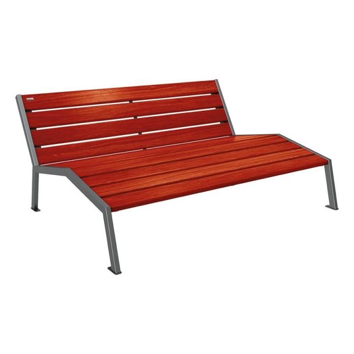 Chaise longue bois/acier Silaos Procity, 3 places, sans accoudoir, lg. 1800 mm, fixation platines - Acajou/Gris Procity