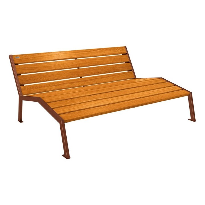 Chaise longue bois/acier Silaos Procity, 3 places, sans accoudoir, lg. 1800 mm, fixation platines - Chêne clair/Aspect Corten