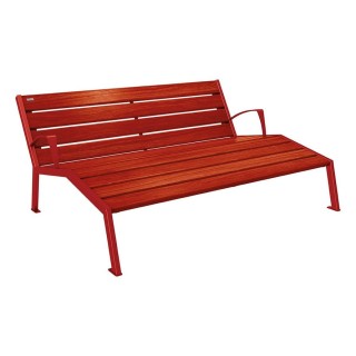 Chaise longue bois/acier Silaos Procity, 3 places, avec accoudoirs, lg. 1800 mm, fixation platines - Acajou/Rouge pourpre