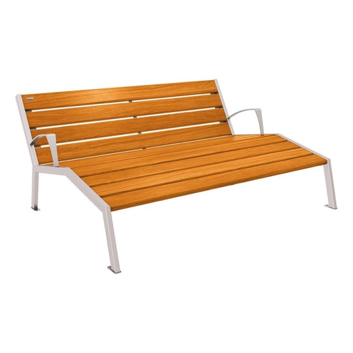 Chaise longue bois/acier Silaos Procity, 3 places, avec accoudoirs, lg. 1800 mm, fixation platines -Chêne clair/Gris soie