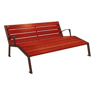 Chaise longue bois/acier Silaos Procity, 3 places, avec accoudoirs, lg. 1800 mm, fixation platines - Acajou/Brun chocolat