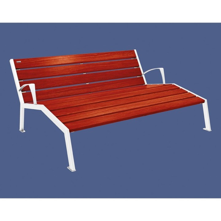 Chaise longue bois/acier Silaos Procity, 3 places, avec accoudoirs, lg. 1800 mm, fixation platines - Acajou/Blanc pur