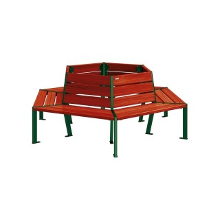 Banc tour d'arbre Silaos Procity, Ø int. 1000 mm, dim. ext. 2212 x 1929 mm, fixation platines - Acajou/Vert mousse