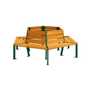 Banc tour d'arbre Silaos Procity, Ø int. 1000 mm, dim. ext. 2212 x 1929 mm, fixation platines - Chêne clair/Vert mousse
