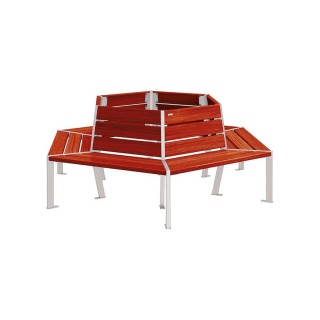 Banc tour d'arbre Silaos Procity, Ø int. 1000 mm, dim. ext. 2212 x 1929 mm, fixation platines - Acajou/Gris soie