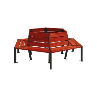 Banc tour d'arbre Silaos Procity, Ø int. 1000 mm, dim. ext. 2212 x 1929 mm, fixation platines - Acajou/Noir foncé