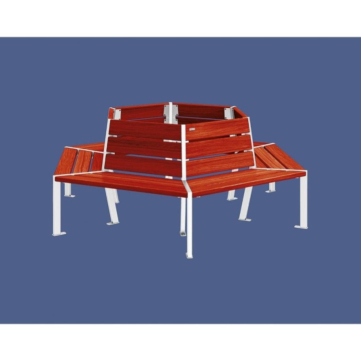 Banc tour d'arbre Silaos Procity, Ø int. 1000 mm, dim. ext. 2212 x 1929 mm, fixation platines - Acajou/Blanc pur