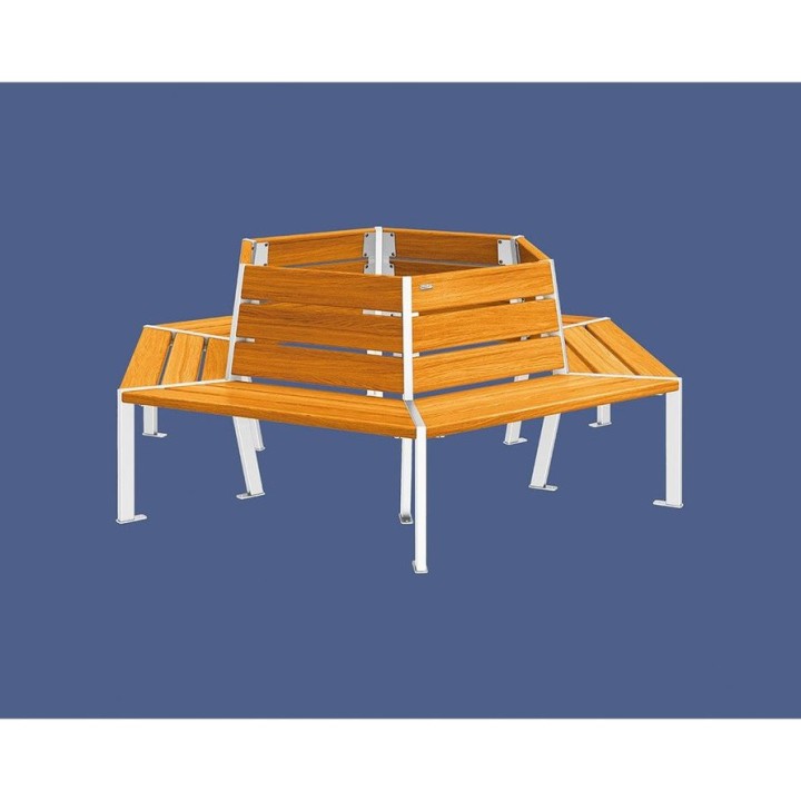 Banc tour d'arbre Silaos Procity, Ø int. 1000 mm, dim. ext. 2212 x 1929 mm, fixation platines - Chêne clair/Blanc pur