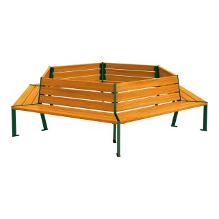 Banc tour d'arbre Silaos Procity, Ø int. 2000 mm, dim. ext. 3368 x 2930 mm, fixation platines - Chêne clair/Vert mousse