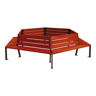 Banc tour d'arbre Silaos Procity, Ø int. 2000 mm, dim. ext. 3368 x 2930 mm, fixation platines - Acajou/Brun chocolat